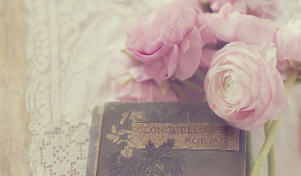 Fondo de pantalla Pink Ranunculus And Vintage Book 1024x600