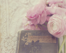 Обои Pink Ranunculus And Vintage Book 220x176