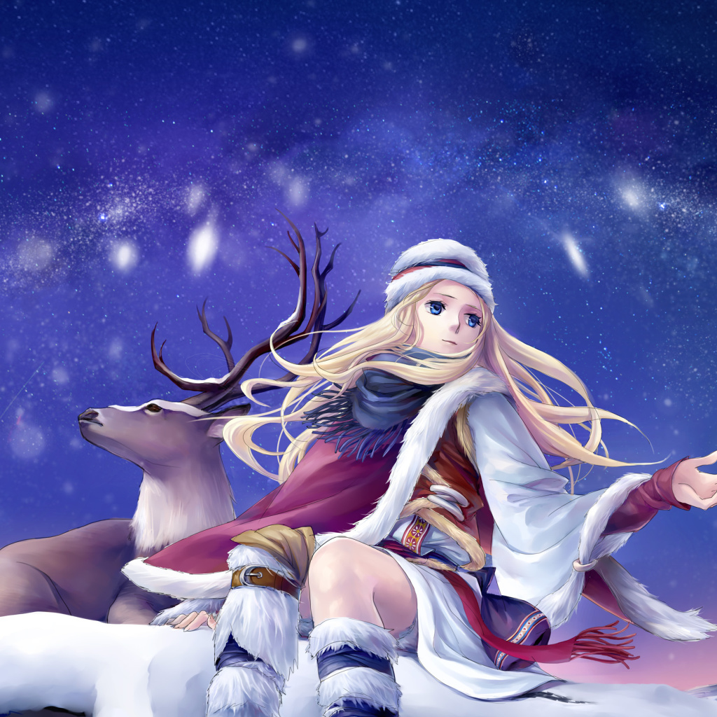 Das Anime Girl with Deer Wallpaper 1024x1024