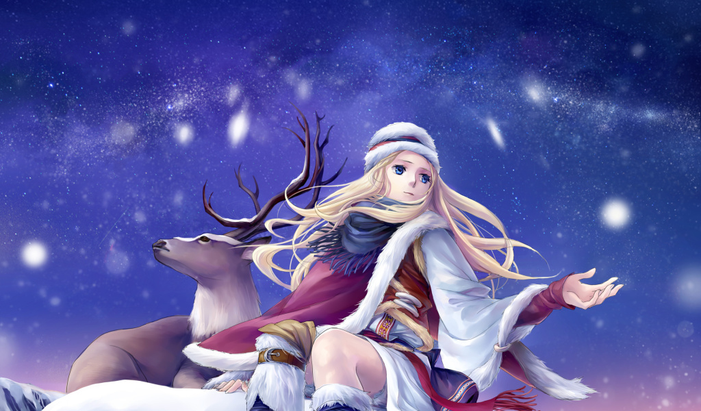 Das Anime Girl with Deer Wallpaper 1024x600