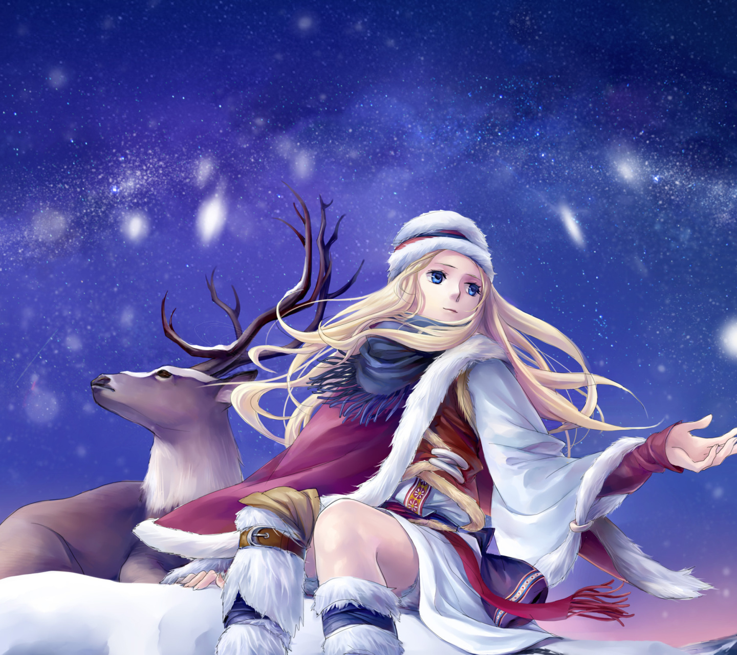 Fondo de pantalla Anime Girl with Deer 1440x1280