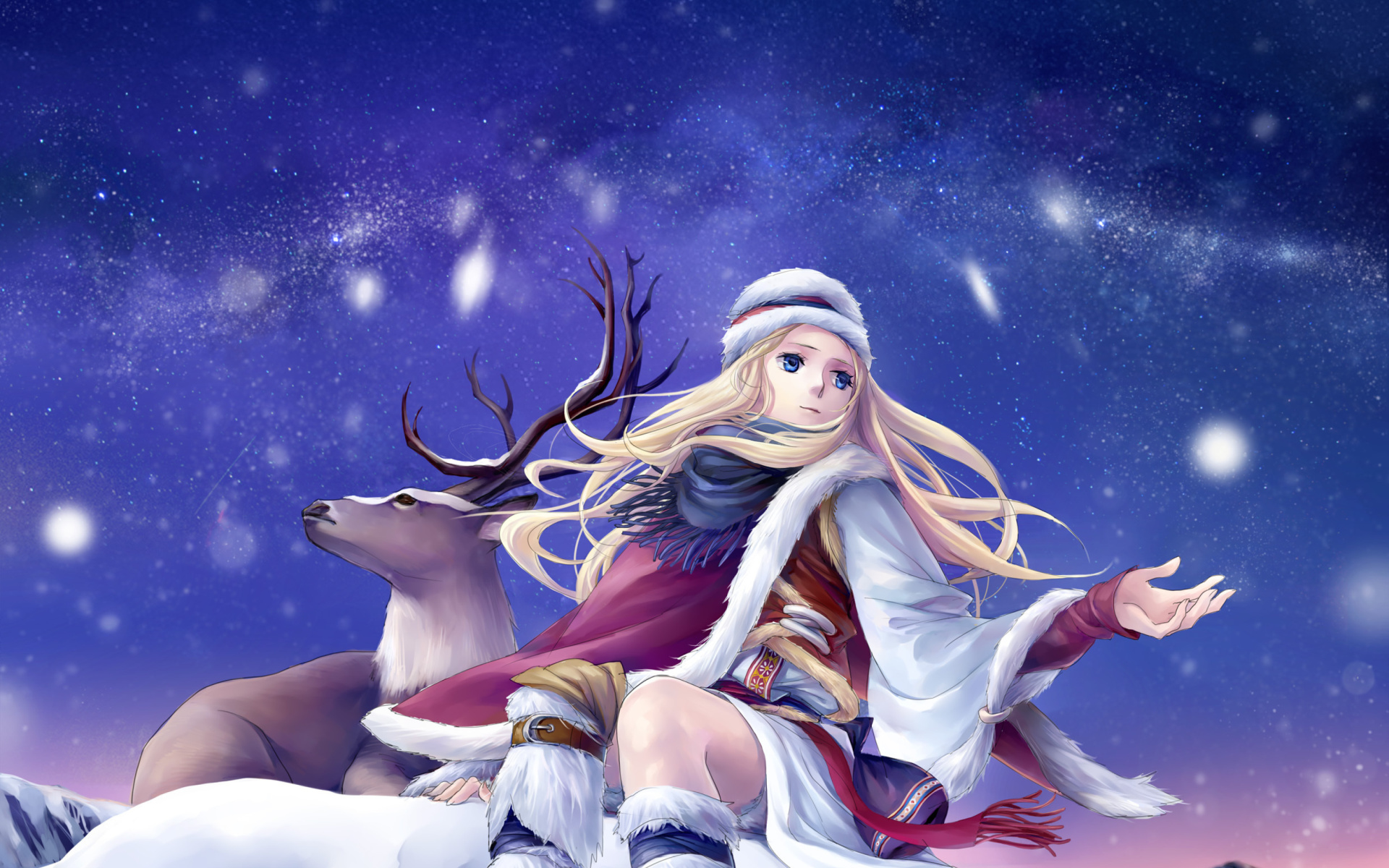 Anime Girl with Deer wallpaper 1920x1200