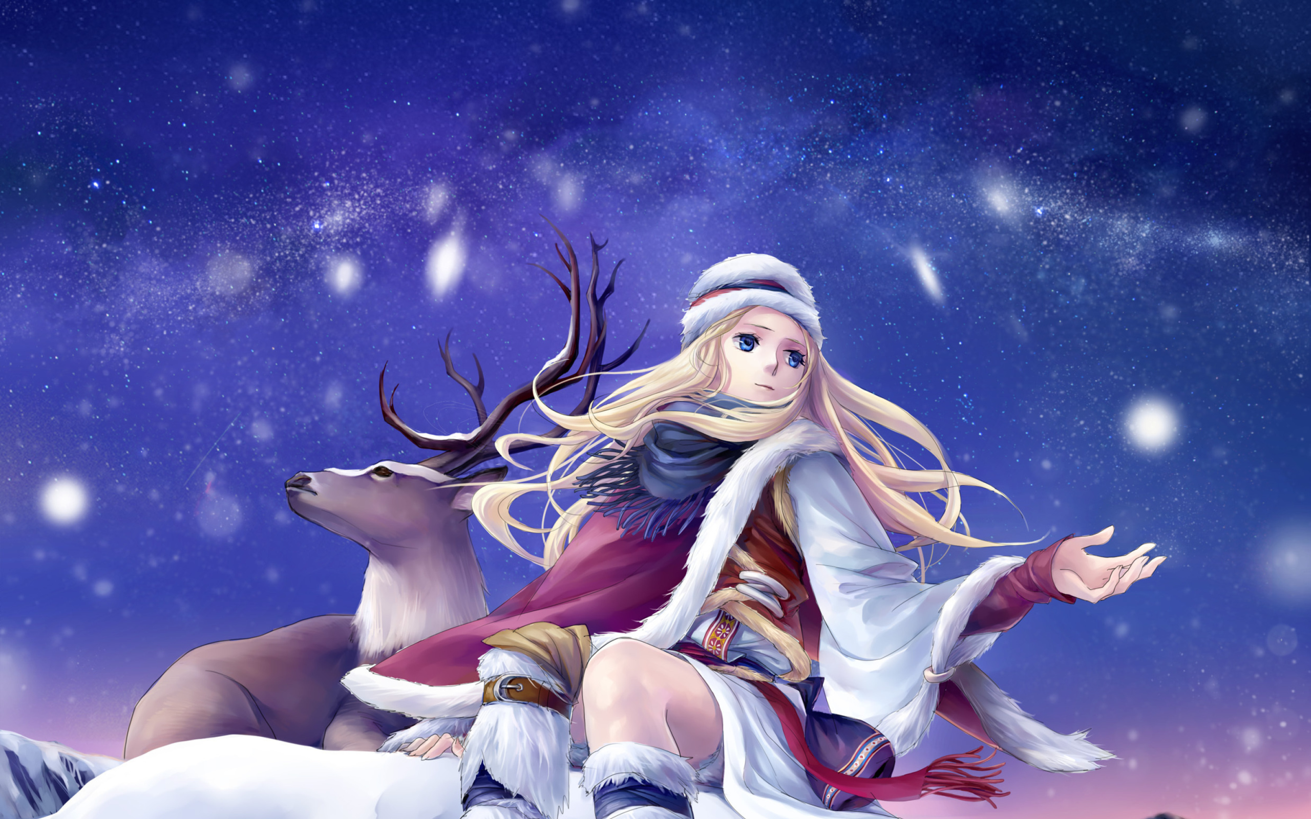 Обои Anime Girl with Deer 2560x1600