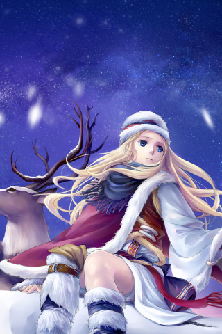 Anime Girl with Deer wallpaper 320x480