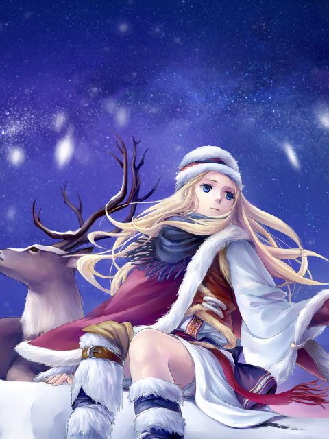 Das Anime Girl with Deer Wallpaper 480x640