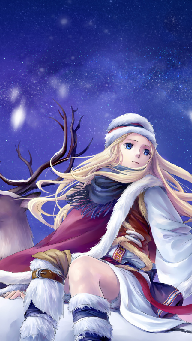 Anime Girl with Deer wallpaper 640x1136