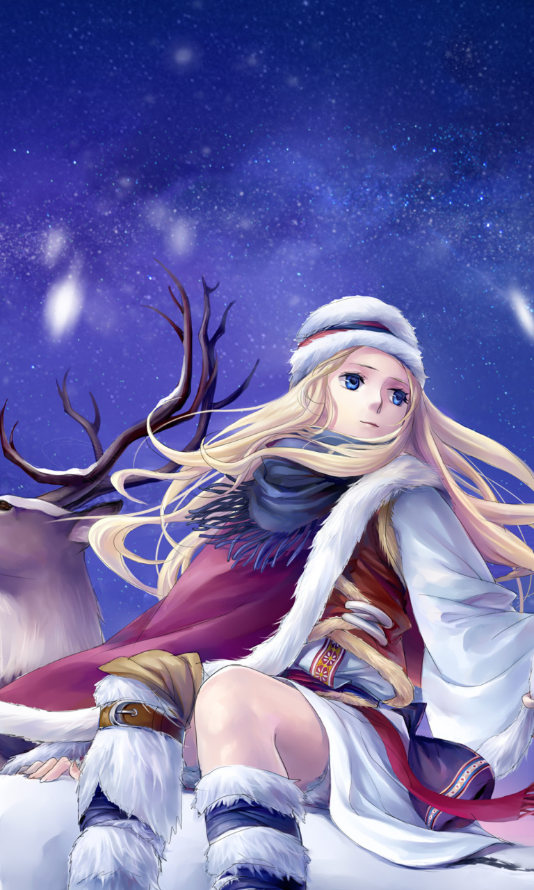 Das Anime Girl with Deer Wallpaper 768x1280