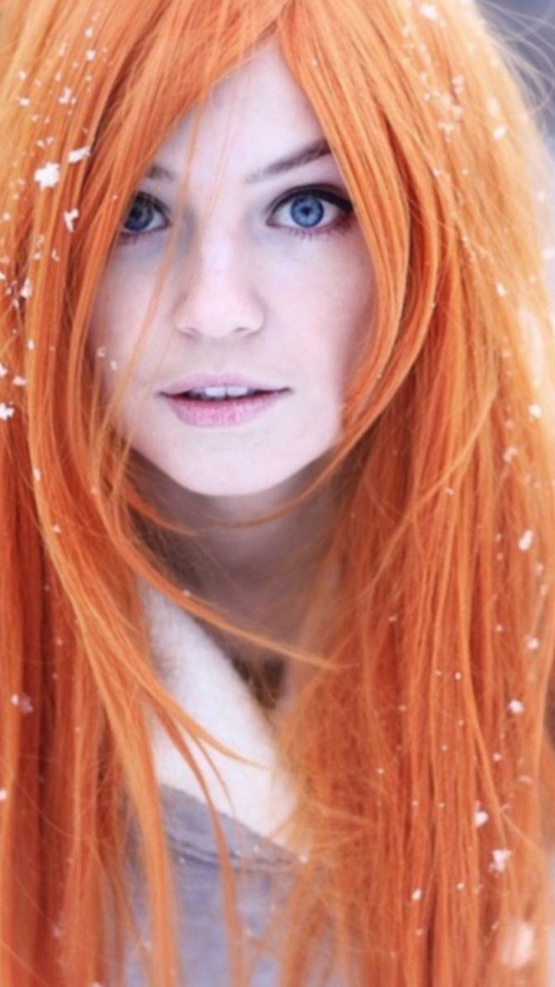 Summer Ginger Hair Girl And Snowflakes wallpaper 1080x1920
