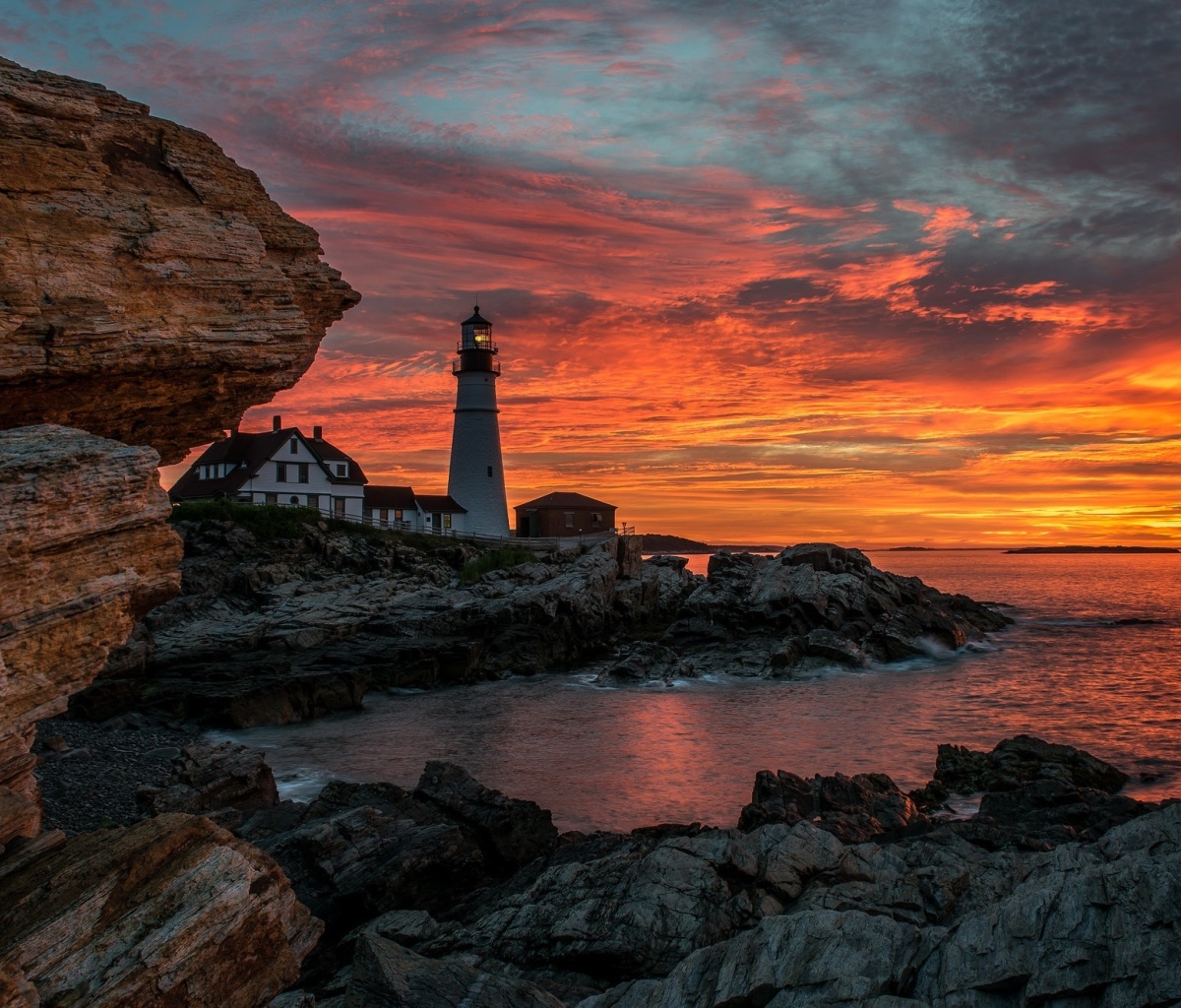 Обои Sunset and lighthouse 1200x1024