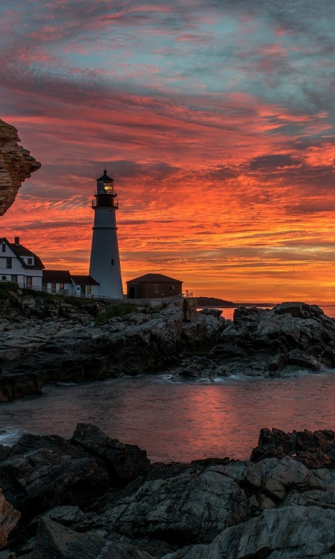 Sunset and lighthouse wallpaper 480x800