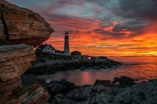 Sunset and lighthouse papel de parede para celular 