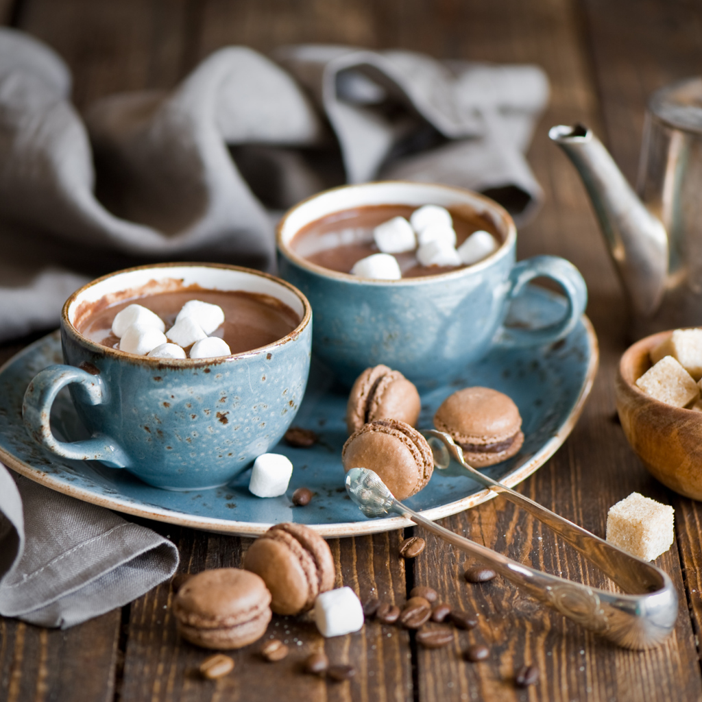 Sfondi Hot Chocolate With Marshmallows And Macarons 1024x1024