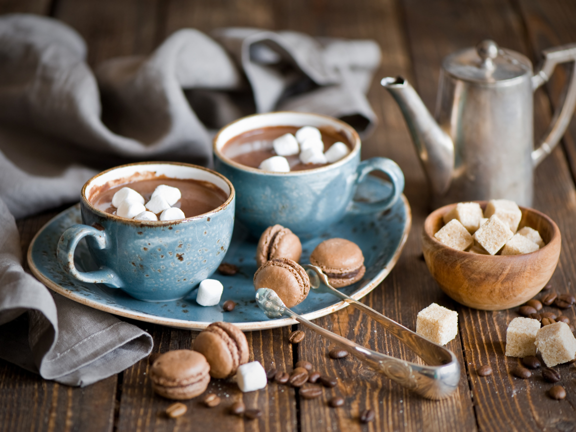 Das Hot Chocolate With Marshmallows And Macarons Wallpaper 1152x864