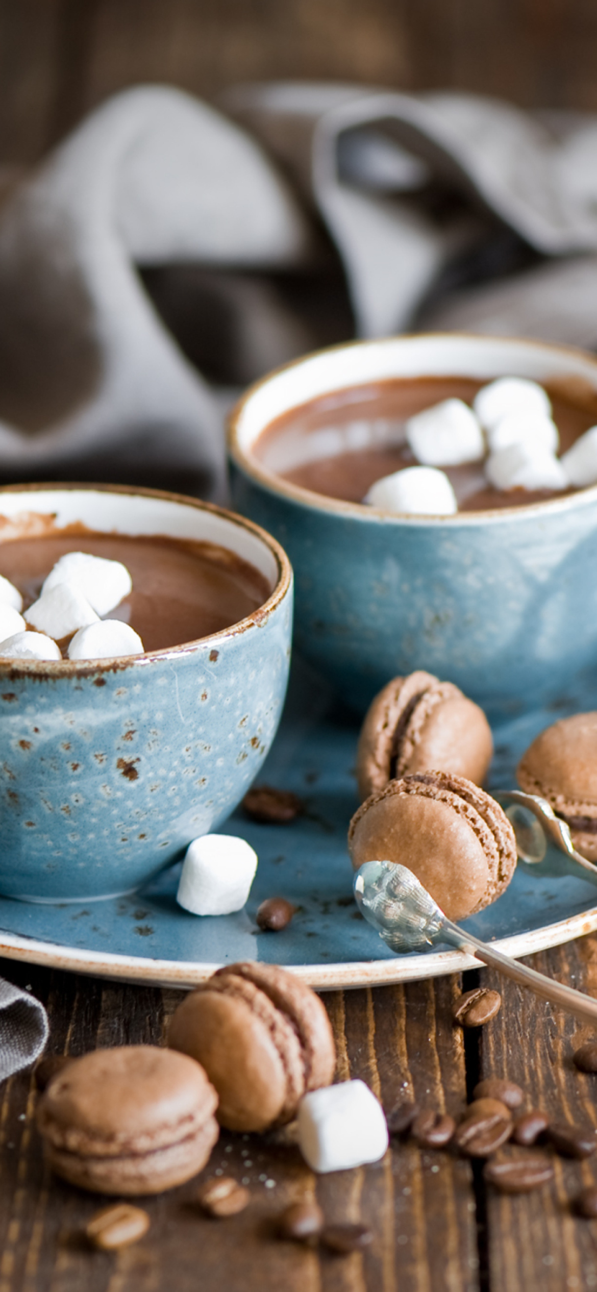 Hot Chocolate With Marshmallows And Macarons wallpaper 1170x2532