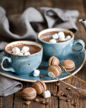 Fondo de pantalla Hot Chocolate With Marshmallows And Macarons 176x220