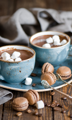 Обои Hot Chocolate With Marshmallows And Macarons 240x400