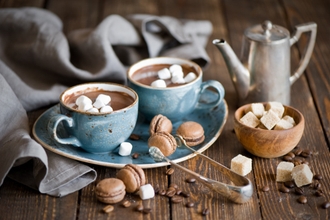 Hot Chocolate With Marshmallows And Macarons wallpaper 480x320