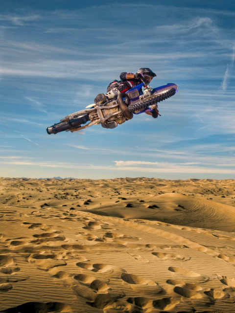 Обои Motocross in Desert 480x640