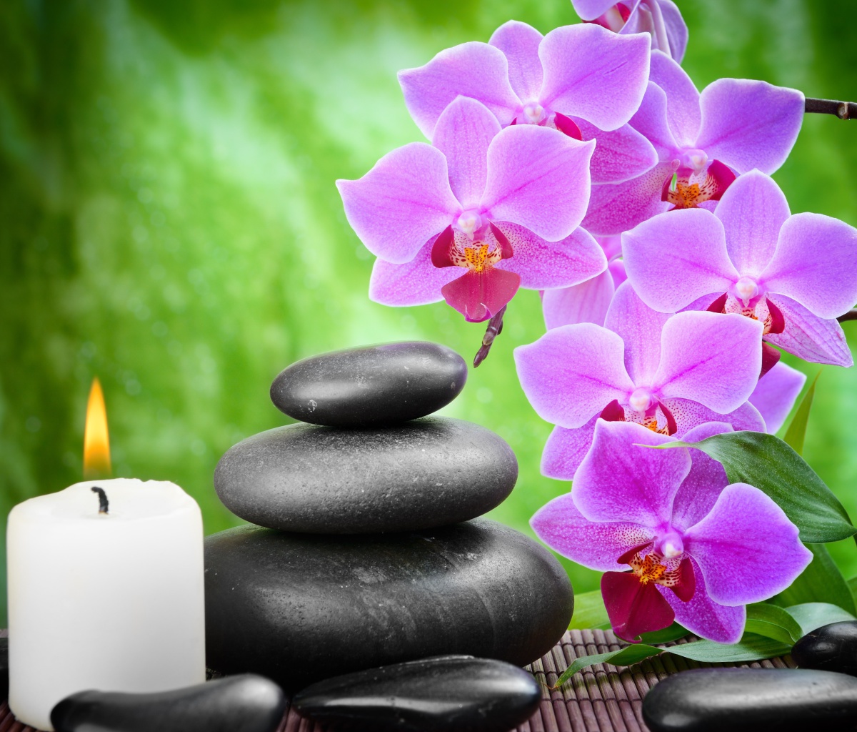 Pebbles, candles and orchids wallpaper 1200x1024