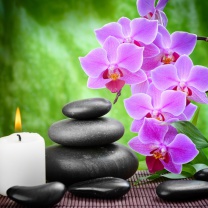 Das Pebbles, candles and orchids Wallpaper 208x208