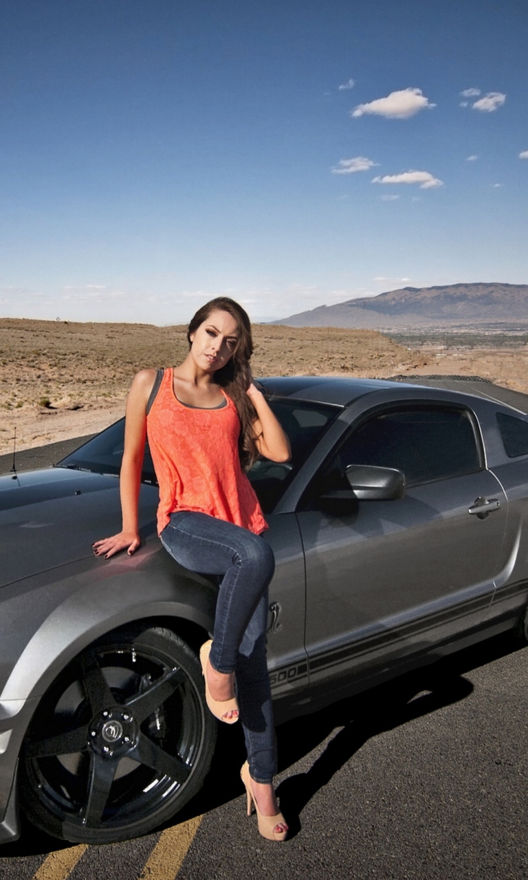 Fondo de pantalla Ford Mustang Girl 768x1280