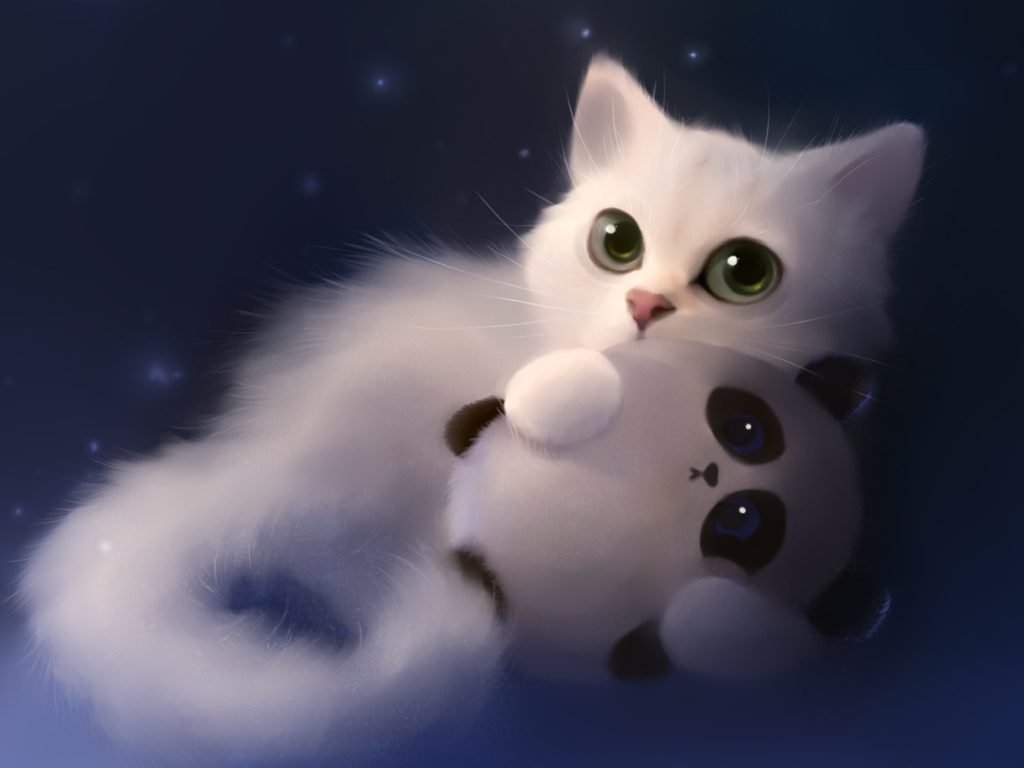 Sfondi White Cat And Panda 1024x768