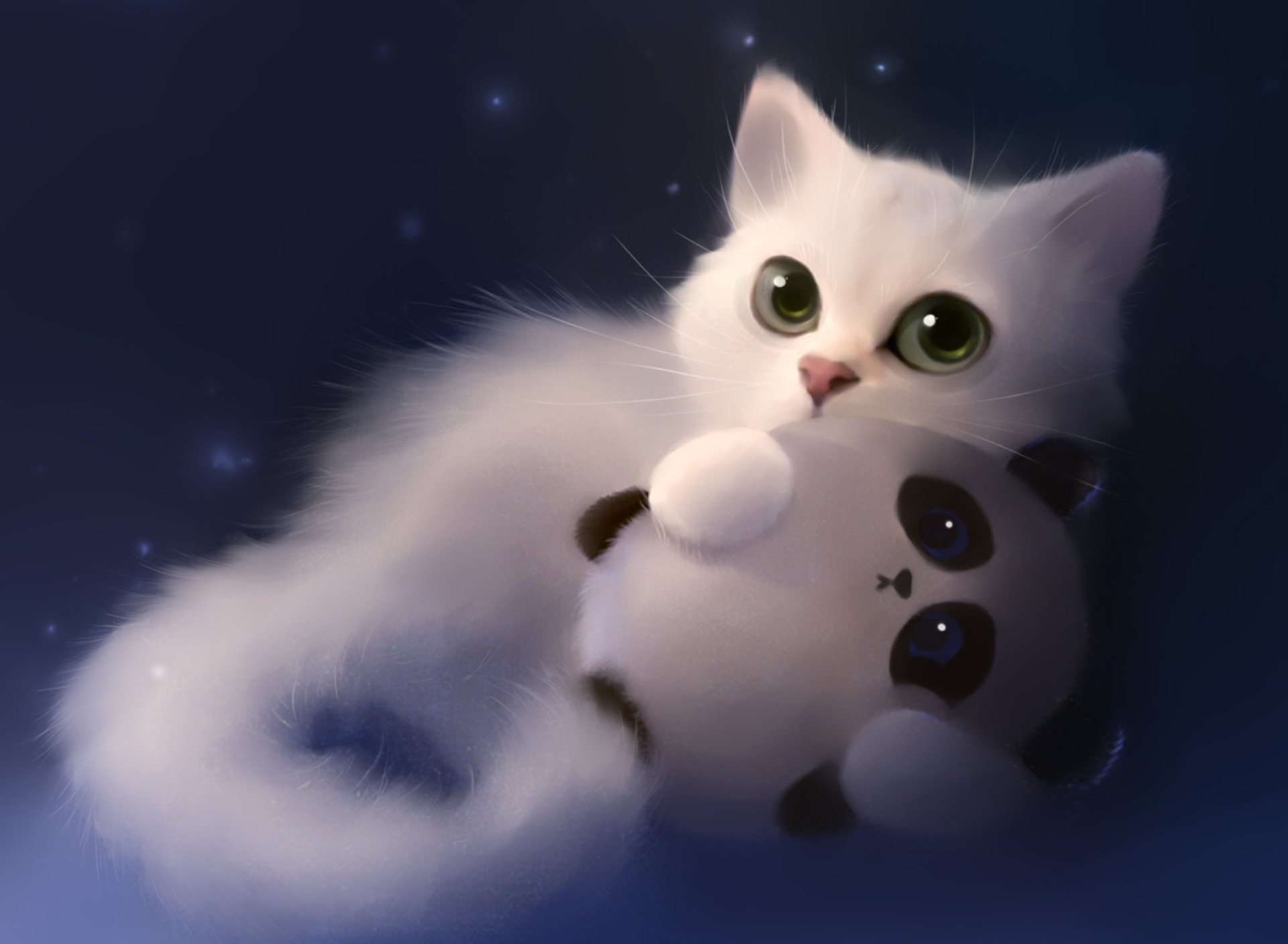 Sfondi White Cat And Panda 1920x1408
