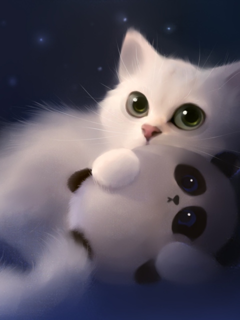 Fondo de pantalla White Cat And Panda 480x640