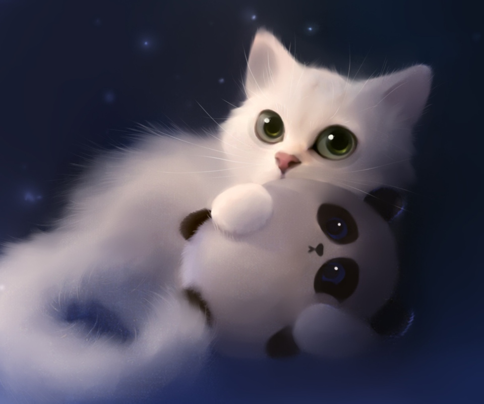 Fondo de pantalla White Cat And Panda 960x800