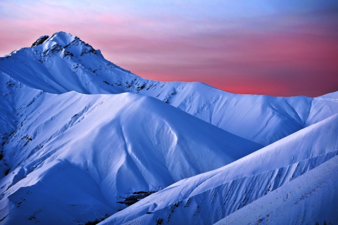 Fondo de pantalla Snowy Mountains And Purple Horizon 480x320