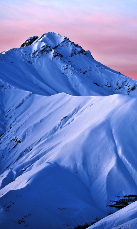 Snowy Mountains And Purple Horizon wallpaper 480x800