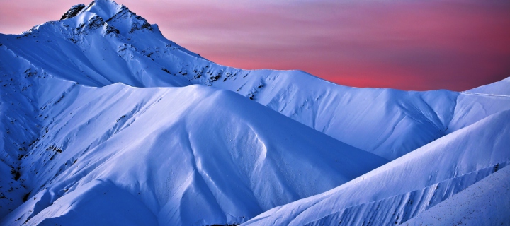 Snowy Mountains And Purple Horizon wallpaper 720x320