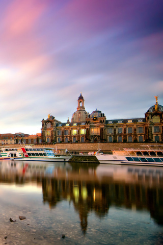 Dresden on Elbe River near Zwinger Palace wallpaper 320x480