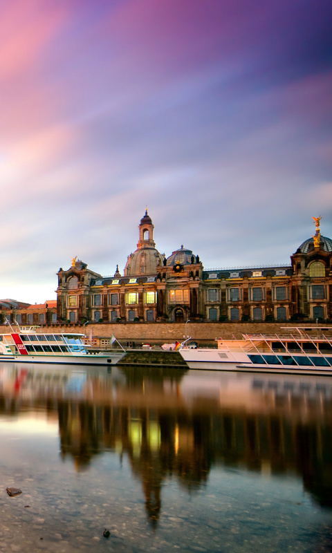 Dresden on Elbe River near Zwinger Palace wallpaper 480x800