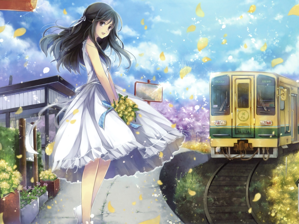 Fondo de pantalla Romantic Anime Girl 1024x768