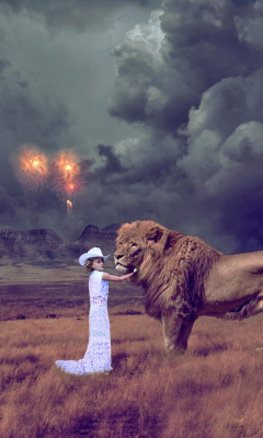 Girl And Lion wallpaper 240x400