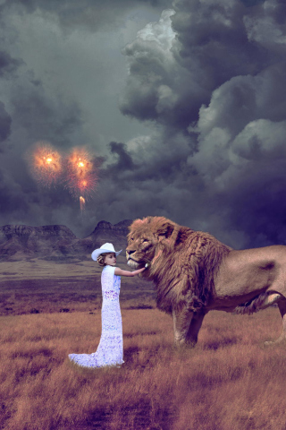 Girl And Lion wallpaper 320x480