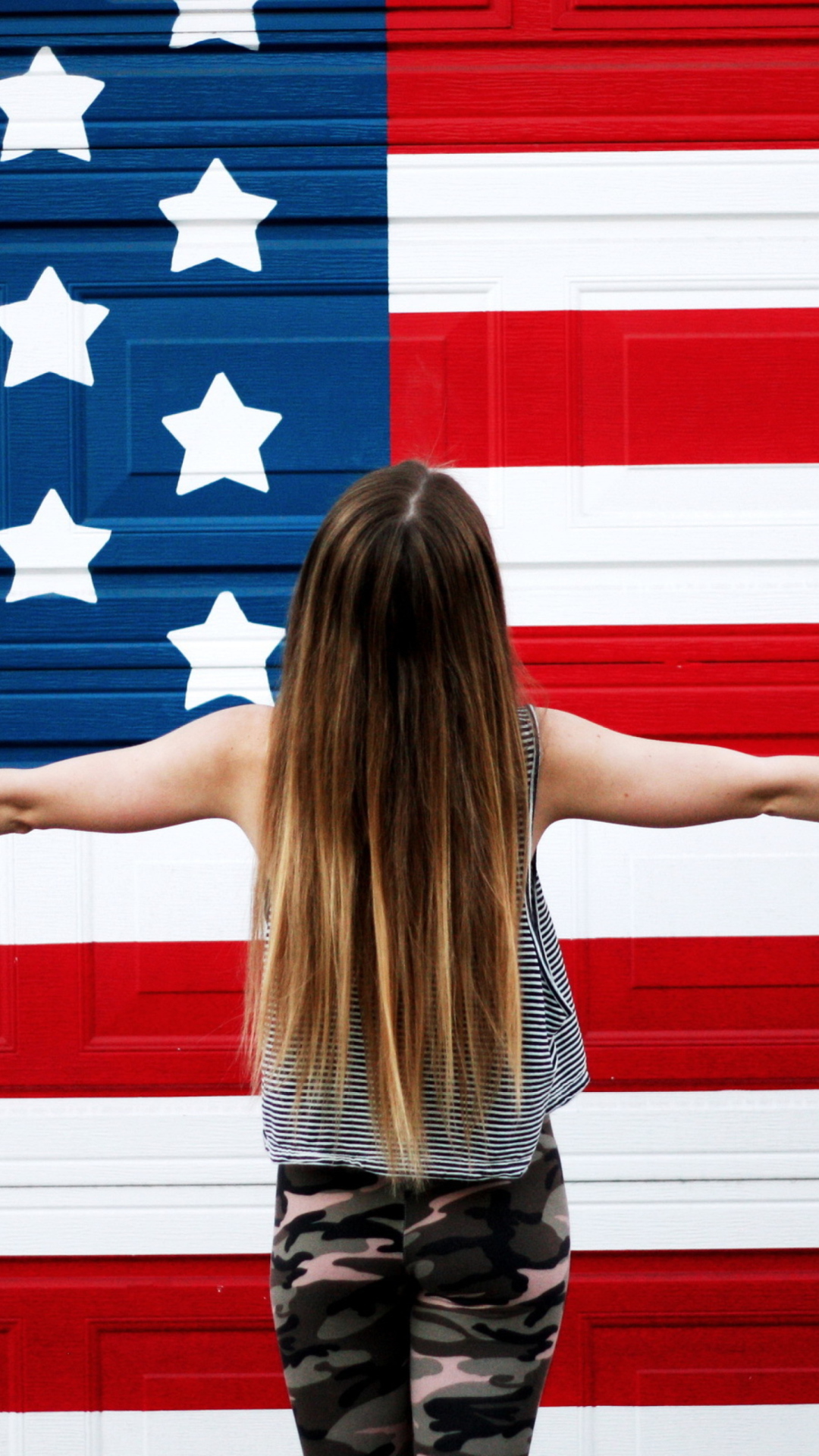 American Girl In Front Of USA Flag wallpaper 1080x1920