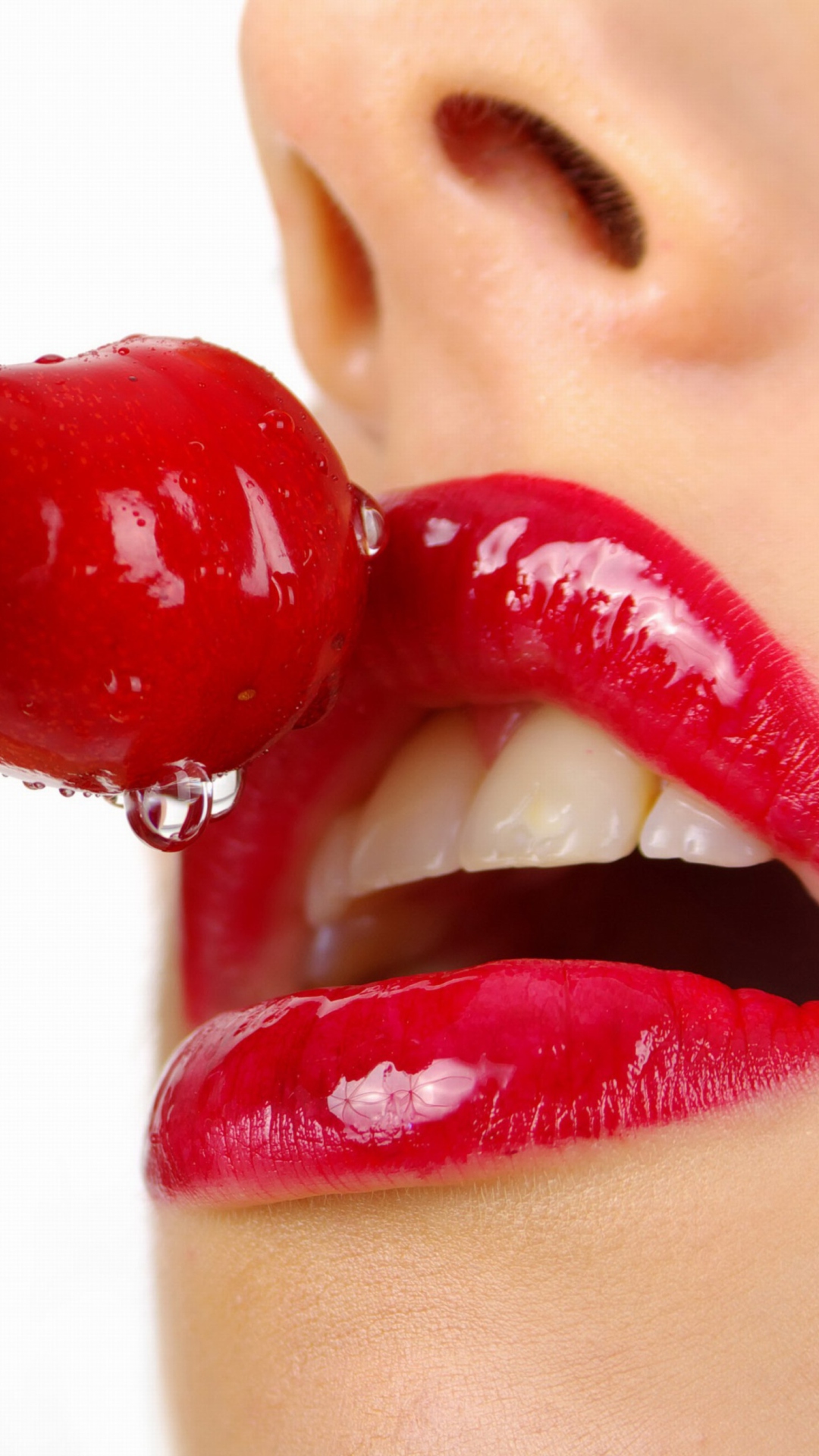 Обои Cherry and Red Lips 1080x1920