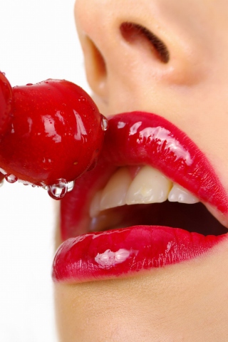 Fondo de pantalla Cherry and Red Lips 320x480