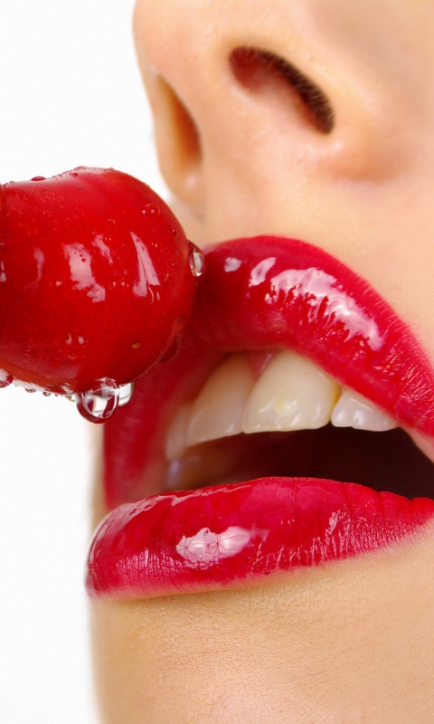 Das Cherry and Red Lips Wallpaper 480x800