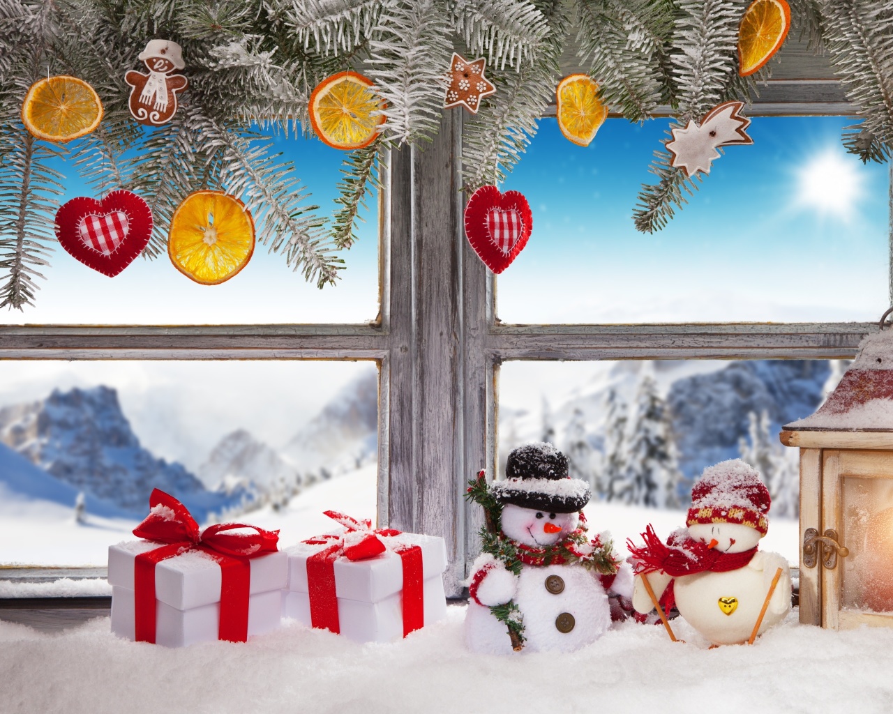 Das Winter Window Decoration Wallpaper 1280x1024