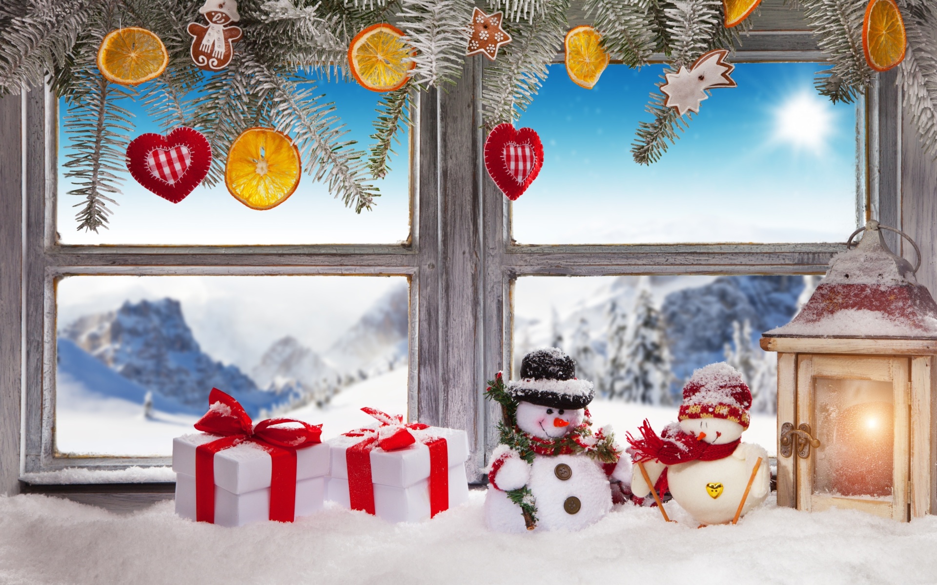 Das Winter Window Decoration Wallpaper 1920x1200