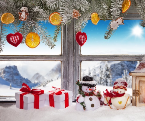 Das Winter Window Decoration Wallpaper 480x400