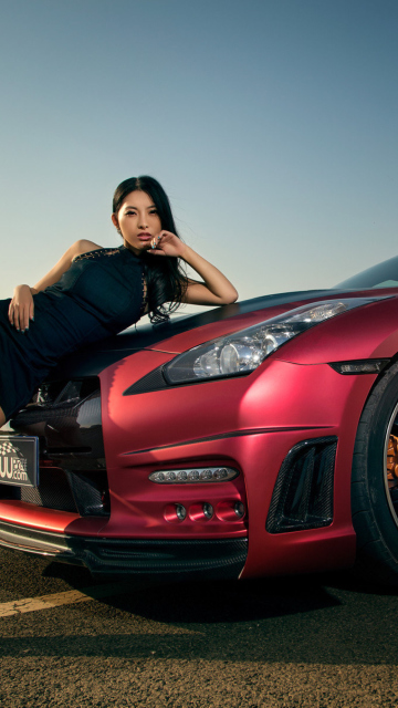 Обои Nissan GT-R Korean Model Girl 360x640