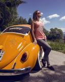 Обои Girl with Volkswagen Beetle 128x160