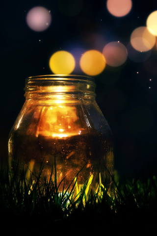 Sfondi Glass jar in night 320x480