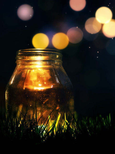 Sfondi Glass jar in night 480x640