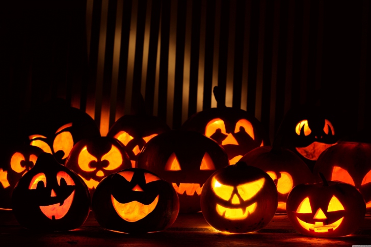 Fondo de pantalla Halloween Pumpkins In The Dark