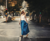 Das Girl In Long Blue Skirt On Street Wallpaper 176x144